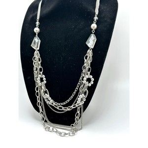Vtg Simply Vera Wang Necklace Multi Chain Layered Tiers w Rhinestones Greys 28"+